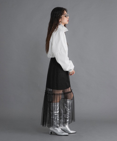 bohmal(ボマール)の「タフタ×チュールレイヤードスカート(スカート・レディース・ブラック・MEDIUM)」の4枚目の写真