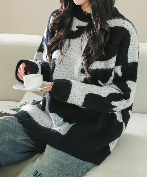Lace Ladies(レースレディース)の「ペイント風 配色 デザイン ニット プルオーバー(ニット/セーター・レディース・ブラウン/ブラック・FREE)」の4枚目の写真