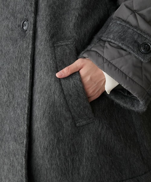 BONLECILL（ボンルシール）の「2wayシャギー×キルト切替スタンドネックコート（ステンカラーコート・レディース・アイボリー/カーキ/チャコールグレー/モカ/ブラック・FREE）」の16枚目の写真