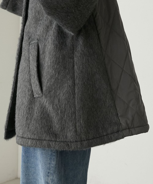 BONLECILL（ボンルシール）の「2wayシャギー×キルト切替スタンドネックコート（ステンカラーコート・レディース・アイボリー/カーキ/チャコールグレー/モカ/ブラック・FREE）」の21枚目の写真