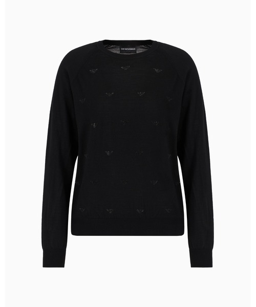 EMPORIO ARMANI（エンポリオアルマーニ）の「【エンポリオ アルマーニ】セーター ウール プレーンニット マイクロラインストーン（ニット/セーター・レディース・ホワイト/ブラック・X-SMALL/SMALL/MEDIUM/LARGE）」の3枚目の写真