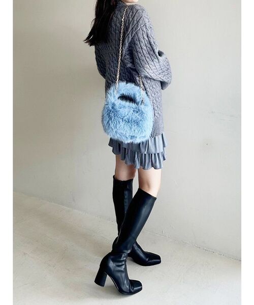 MERCURYDUO（マーキュリーデュオ）の「ミドル丈ボトルネックケーブルニット（ニット/セーター・レディース・レッド/グレー/アイボリー・FREE）」の6枚目の写真