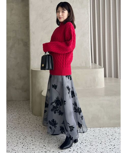 MERCURYDUO（マーキュリーデュオ）の「ミドル丈ボトルネックケーブルニット（ニット/セーター・レディース・レッド/グレー/アイボリー・FREE）」の9枚目の写真