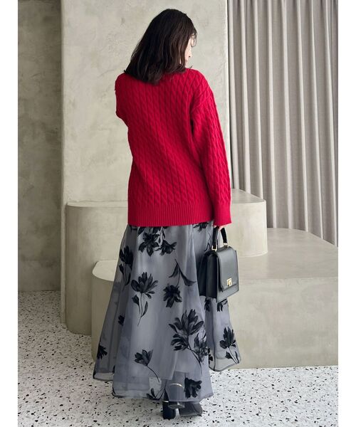 MERCURYDUO（マーキュリーデュオ）の「ミドル丈ボトルネックケーブルニット（ニット/セーター・レディース・レッド/グレー/アイボリー・FREE）」の11枚目の写真