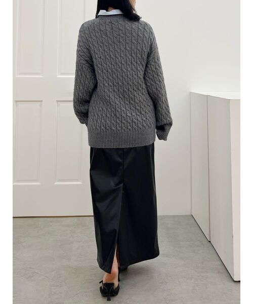 MERCURYDUO（マーキュリーデュオ）の「ミドル丈ボトルネックケーブルニット（ニット/セーター・レディース・レッド/グレー/アイボリー・FREE）」の15枚目の写真