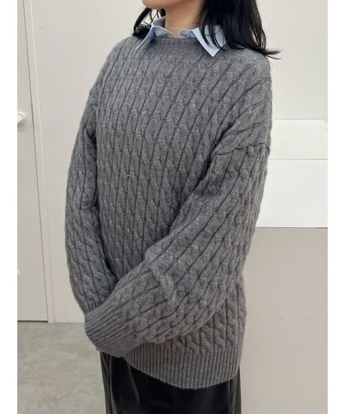 MERCURYDUO（マーキュリーデュオ）の「ミドル丈ボトルネックケーブルニット（ニット/セーター・レディース・レッド/グレー/アイボリー・FREE）」の16枚目の写真