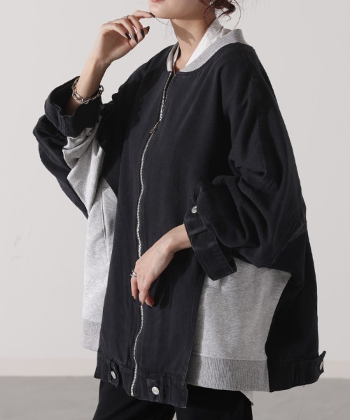 デニム×スウェット異素材アウター（デニムジャケット）｜HUG.U（ハグユー）