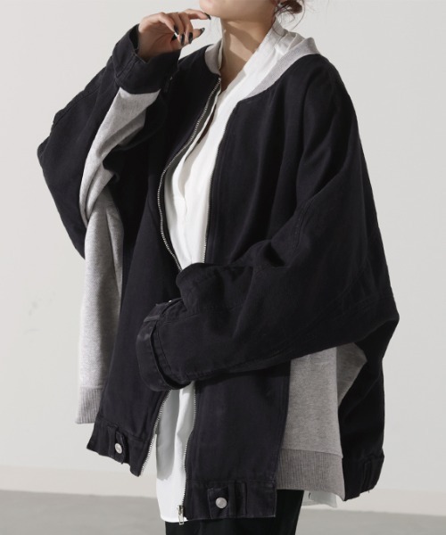 デニム×スウェット異素材アウター（デニムジャケット）｜HUG.U（ハグユー）