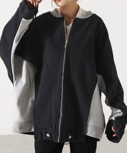 デニム×スウェット異素材アウター（デニムジャケット）｜HUG.U（ハグユー）