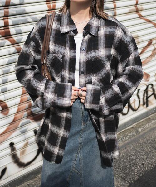 WEGO(ウィゴー)の「WEGO/フリンジチェックBIGネルシャツ(シャツ/ブラウス・レディース・ブラウン系その他2/ブラック系その他2・FREE)」の2枚目の写真