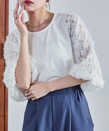 Fashion Letter | フリンジチュールプルオーバー トップス フリンジ ショート丈 クロップド丈 チュール シースルー(Tシャツ/カットソー)