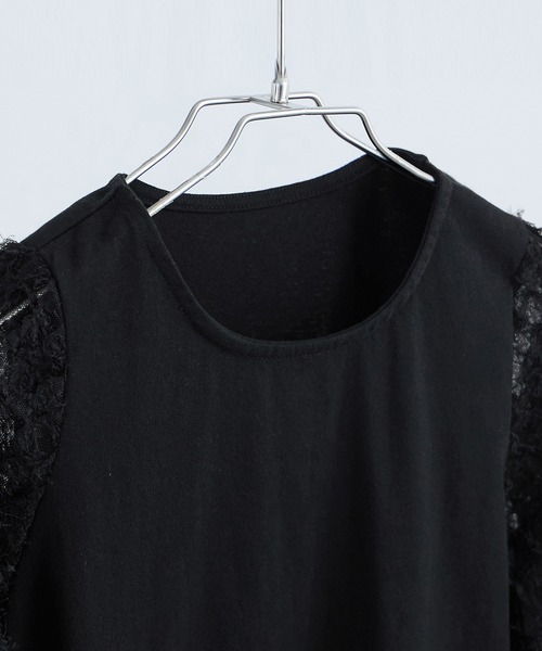 Fashion Letter(ファッションレター)の「フリンジチュールプルオーバー トップス フリンジ ショート丈 クロップド丈 チュール シースルー(Tシャツ/カットソー・レディース・ブラック/オフホワイト・M)」の14枚目の写真