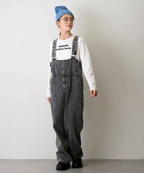 pom ponette junior（ポンポネットジュニア）の「【AMI】ハイウエストサロペット（サロペット/オーバーオール・キッズ・ブラック/ネイビー・L/M）」の5枚目の写真