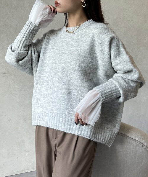 Chez toi(シェトワ)の「ヤクライクショートニットプルオーバー(ニット/セーター・レディース・ライトグレー/ネイビー/ピンク・FREE)」の16枚目の写真