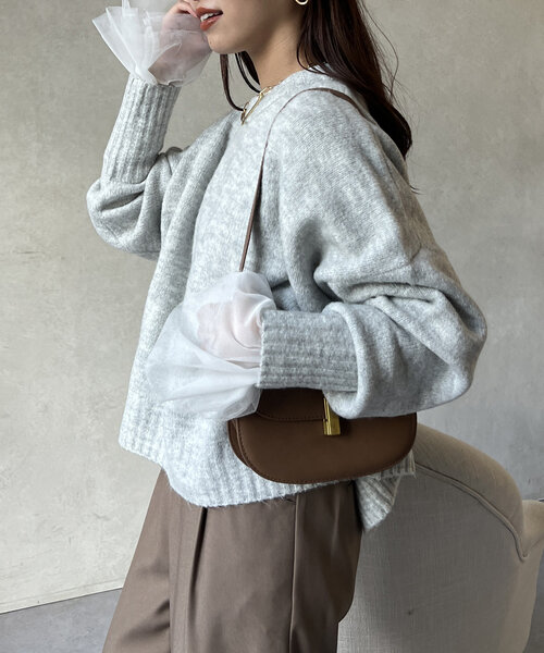Chez toi(シェトワ)の「ヤクライクショートニットプルオーバー(ニット/セーター・レディース・ライトグレー/ネイビー/ピンク・FREE)」の19枚目の写真