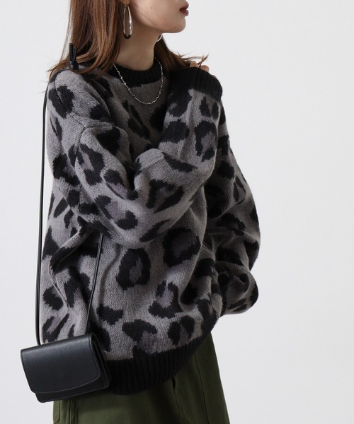 セール】WS select 起毛 レオパード柄オーバーサイズクルーニット