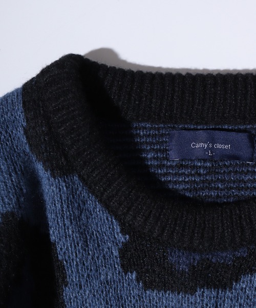 WACKOMARIA】青と黒のヒョウ柄ニットセーター 国内発】WACKO MARIA