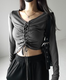 me+em select（ミームセレクト）の「【 ２color 】レースアップショートスリムカットソートップス ／  lace up short slim cut and sew tops（Tシャツ/カットソー・レディース）」