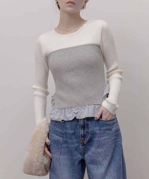 Eimee Law（エイミーロウ）の「フリルヘムビスチェラインリブニット（ニット/セーター・レディース・ブラック/カーキ/アイボリー・FREE）」の22枚目の写真