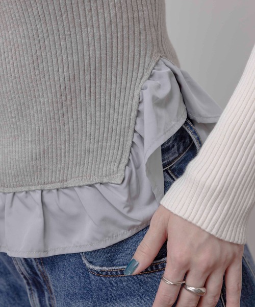 Eimee Law（エイミーロウ）の「フリルヘムビスチェラインリブニット（ニット/セーター・レディース・ブラック/カーキ/アイボリー・FREE）」の14枚目の写真