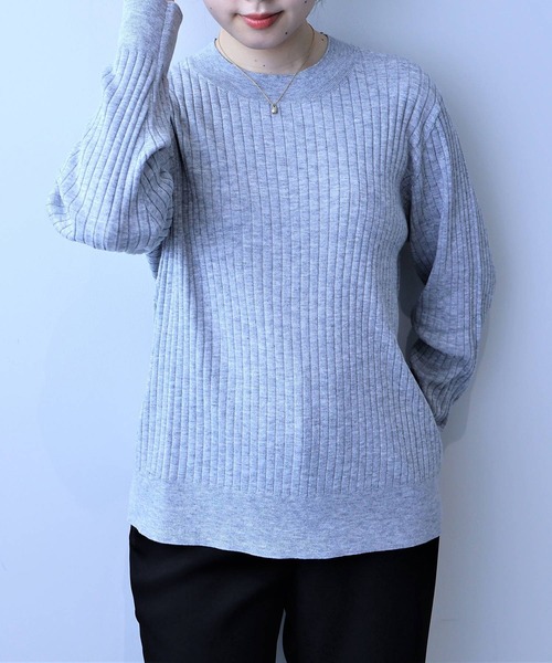 fleur by mint breeze(フルールバイミントブリーズ)の「【L~5L 大きいサイズ】ワイドリブクルーネックプルオーバー(ニット/セーター・レディース・ネイビー/ライトグレー/レッド・3L/4L/5L/LL/L)」の8枚目の写真