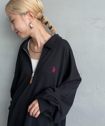 [U.S. POLO ASSN./ユーエスポロアッスン] 別注 ワンポイントロゴ刺繍 ハーフジップポロスウェット