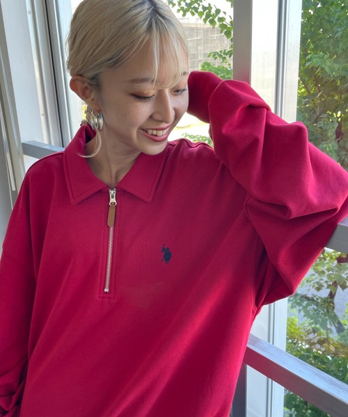 U.S. POLO ASSN.（ユーエスポロアッスン）の「[U.S. POLO ASSN./ユーエスポロアッスン] 別注 ワンポイントロゴ刺繍 ハーフジップポロスウェット（スウェット・レディース・ブラック/グレー/ネイビー/レッド・L/M/S/XL）」の11枚目の写真