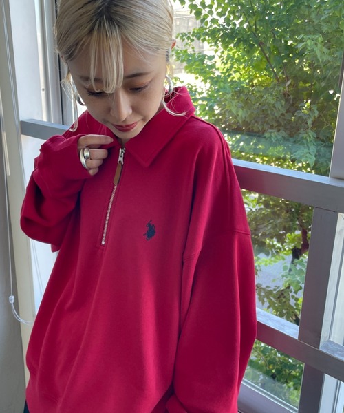 U.S. POLO ASSN.（ユーエスポロアッスン）の「[U.S. POLO ASSN./ユーエスポロアッスン] 別注 ワンポイントロゴ刺繍 ハーフジップポロスウェット（スウェット・レディース・ブラック/グレー/ネイビー/レッド・L/M/S/XL）」の12枚目の写真