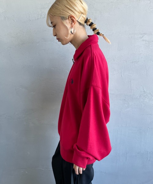 U.S. POLO ASSN.（ユーエスポロアッスン）の「[U.S. POLO ASSN./ユーエスポロアッスン] 別注 ワンポイントロゴ刺繍 ハーフジップポロスウェット（スウェット・レディース・ブラック/グレー/ネイビー/レッド・L/M/S/XL）」の14枚目の写真