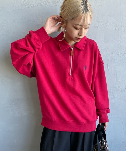 U.S. POLO ASSN.（ユーエスポロアッスン）の「[U.S. POLO ASSN./ユーエスポロアッスン] 別注 ワンポイントロゴ刺繍 ハーフジップポロスウェット（スウェット・レディース・ブラック/グレー/ネイビー/レッド・L/M/S/XL）」の13枚目の写真