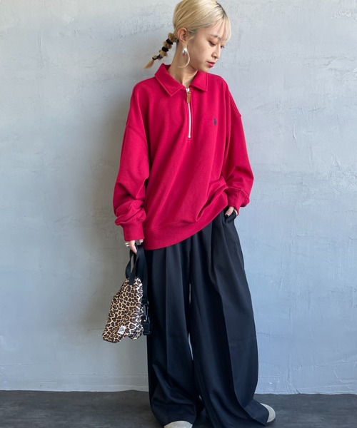 U.S. POLO ASSN.（ユーエスポロアッスン）の「[U.S. POLO ASSN./ユーエスポロアッスン] 別注 ワンポイントロゴ刺繍 ハーフジップポロスウェット（スウェット・レディース・ブラック/グレー/ネイビー/レッド・L/M/S/XL）」の16枚目の写真