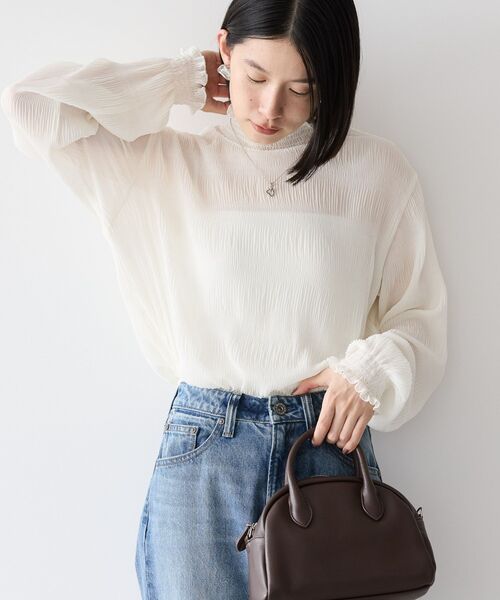 AMERICAN HOLIC(アメリカンホリック)の「マジョリカプリーツハイネックブラウス(シャツ/ブラウス・レディース・ブラック/アイボリー・L/M)」の4枚目の写真