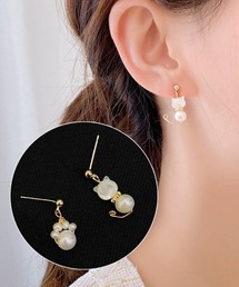 【選べる ピアス イヤリング】猫・肉球モチーフ淡水パールピアス/イヤリング