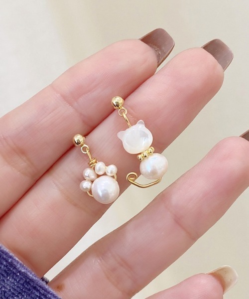 Coo+i(クーイ)の「【選べる ピアス イヤリング】猫・肉球モチーフ淡水パールピアス/イヤリング(ピアス(両耳用)・レディース・ゴールド系1/ゴールド系2・FREE)」の15枚目の写真