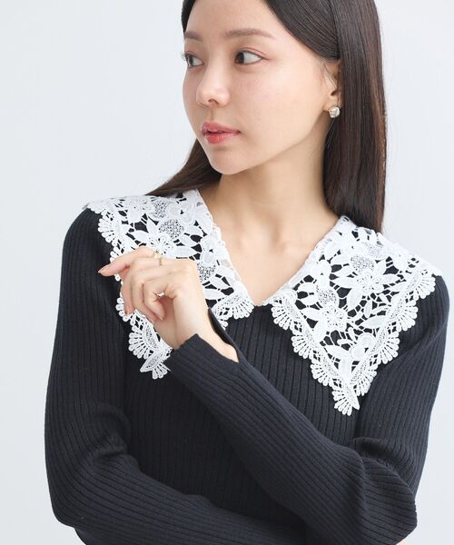 earth music&ecology（アースミュージックアンドエコロジー）の「襟レースニットワンピース（ワンピース・レディース・アイボリー/ブラック/サックスブルー・FREE）」の18枚目の写真