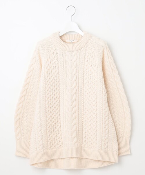 23区 L（ニジュウサンクオオキイサイズ）の「【SLOW/一部店舗限定】ニットトータル アラン柄 ニット（ニット/セーター・レディース・ホワイト系/ブラウン系・46/44）」の5枚目の写真