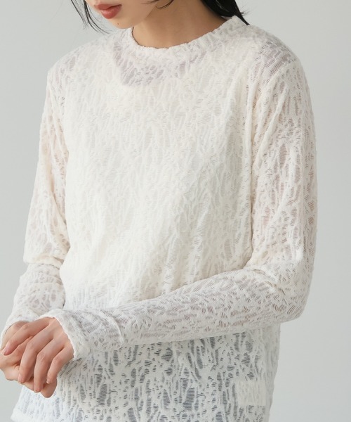 itto...(イット)の「パイルジャガードシアートップス(Tシャツ/カットソー・レディース・ブラック/アイボリー・M)」の6枚目の写真