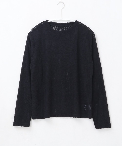 itto...(イット)の「パイルジャガードシアートップス(Tシャツ/カットソー・レディース・ブラック/アイボリー・M)」の4枚目の写真