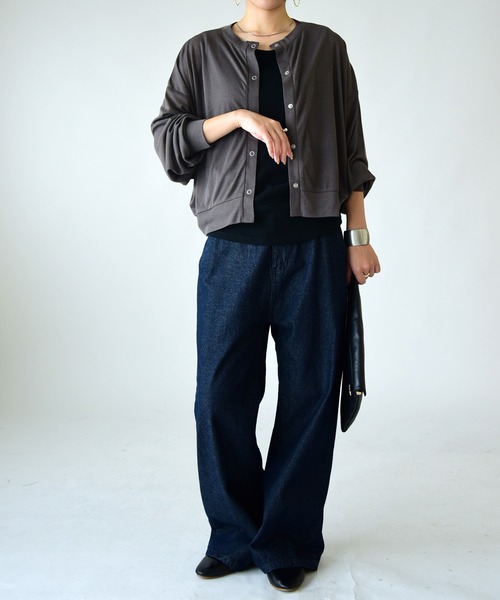 and it_（アンドイット）の「シアー2wayカーディガン（カーディガン/ボレロ・レディース・レッド/ブラック/チャコール・M）」の8枚目の写真