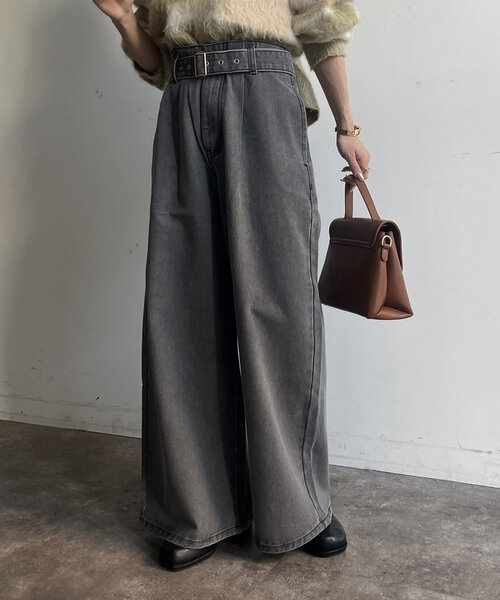 Thevon(ゼボン)の「ベルト付きワイドデニム(デニムパンツ・レディース・ブラック/ブルー・S/M)」の3枚目の写真