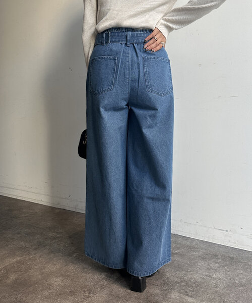 Thevon(ゼボン)の「ベルト付きワイドデニム(デニムパンツ・レディース・ブラック/ブルー・S/M)」の13枚目の写真