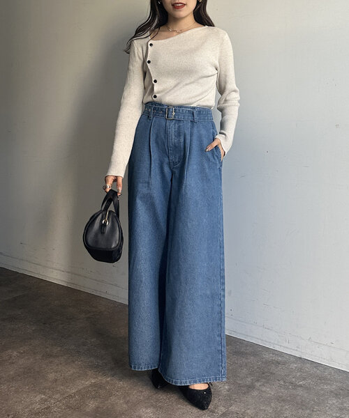 Thevon(ゼボン)の「ベルト付きワイドデニム(デニムパンツ・レディース・ブラック/ブルー・S/M)」の16枚目の写真