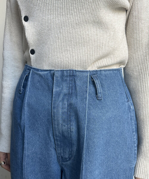 Thevon パンツ ベルト付きジャガードデニム レディース