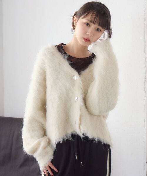 RETRO GIRL(レトロガール)の「カール起毛ニットカーデ(ニット/セーター・レディース・ライトグレー/ナチュラル/イエロー/チャコールグレー・FREE)」の12枚目の写真