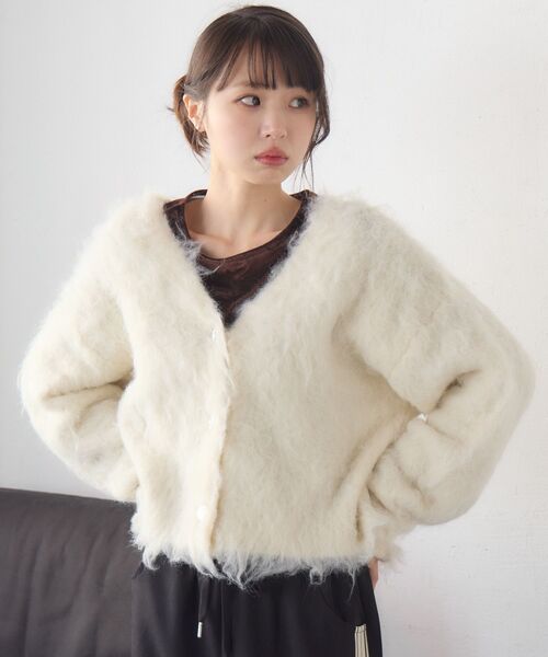 RETRO GIRL(レトロガール)の「カール起毛ニットカーデ(ニット/セーター・レディース・ライトグレー/ナチュラル/イエロー/チャコールグレー・FREE)」の13枚目の写真