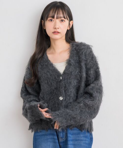 RETRO GIRL(レトロガール)の「カール起毛ニットカーデ(ニット/セーター・レディース・ライトグレー/ナチュラル/イエロー/チャコールグレー・FREE)」の5枚目の写真