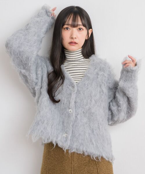 RETRO GIRL(レトロガール)の「カール起毛ニットカーデ(ニット/セーター・レディース・ライトグレー/ナチュラル/イエロー/チャコールグレー・FREE)」の6枚目の写真