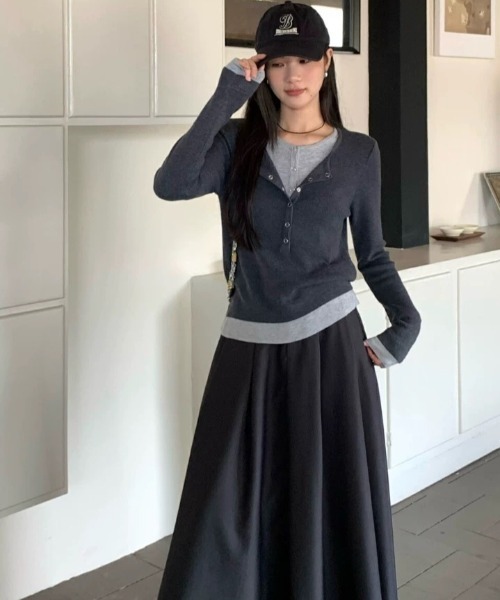 LOULOU select（ルルセレクト）の「ヘンリーネック重ね着風ニットプル
