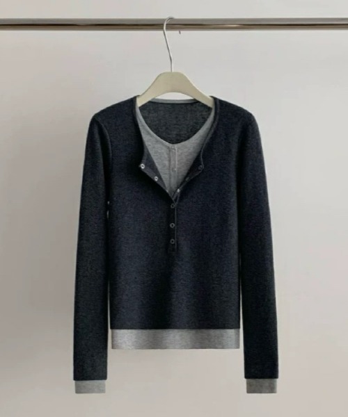 LOULOU select（ルルセレクト）の「ヘンリーネック重ね着風ニットプル