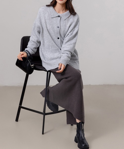 DAY CLOSET(デイ クローゼット)の「レディース 中厚手リブニットスリット入りストレートシルエットスカート(スカート・レディース・ブラック/ブラウン/チャコールグレー/グレー・M/L)」の15枚目の写真